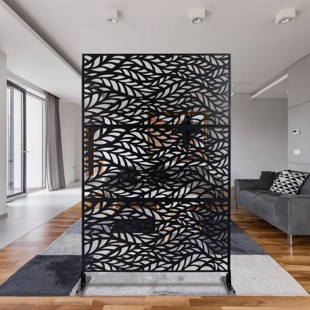 Tidoin 6.3 ft. x 4 ft. Black Steel Freestanding Flat Flat Top Decorative Privacy Screen Metal Fence Panel, photo 3 of 6