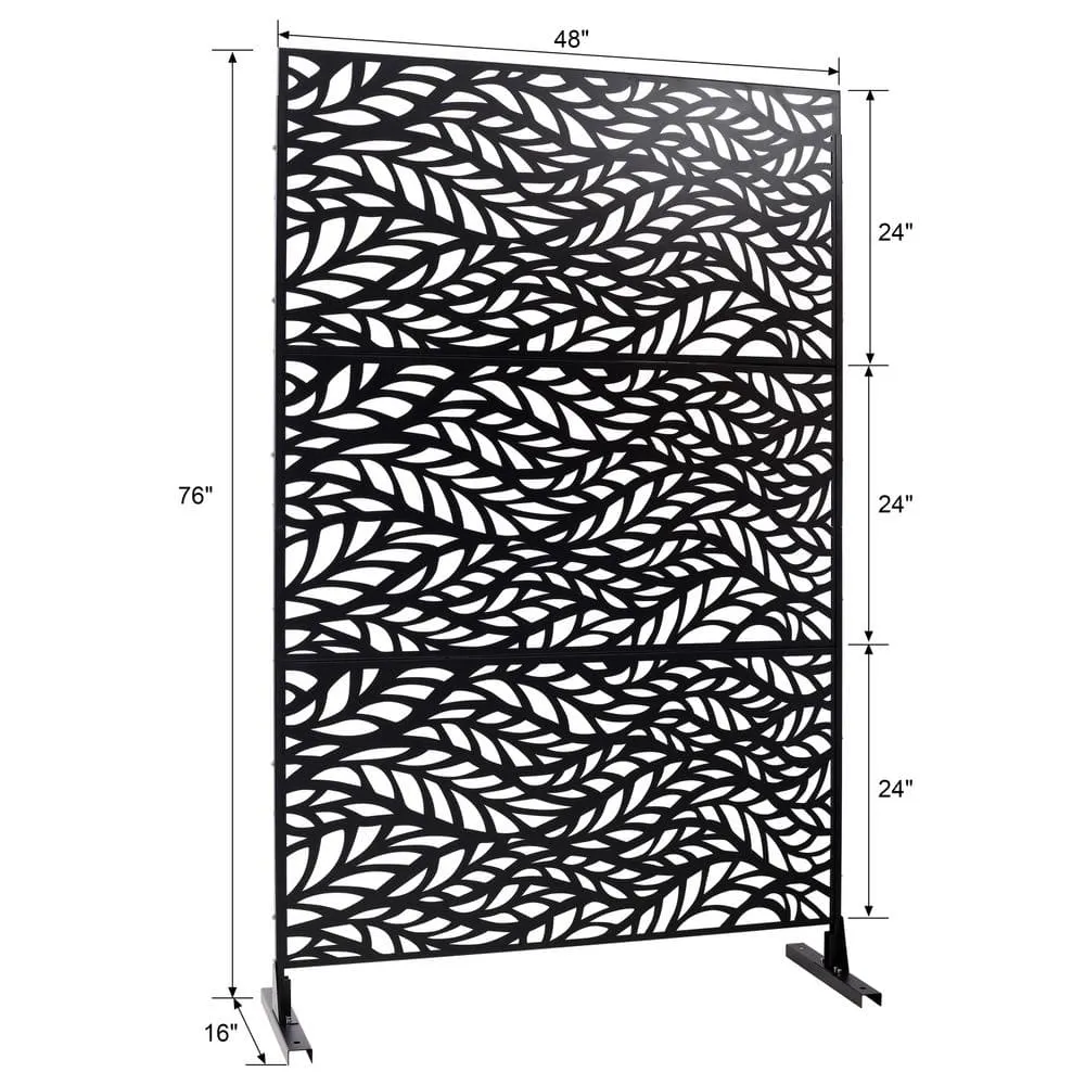 Tidoin 6.3 ft. x 4 ft. Black Steel Freestanding Flat Flat Top Decorative Privacy Screen Metal Fence Panel, photo 2 of 6