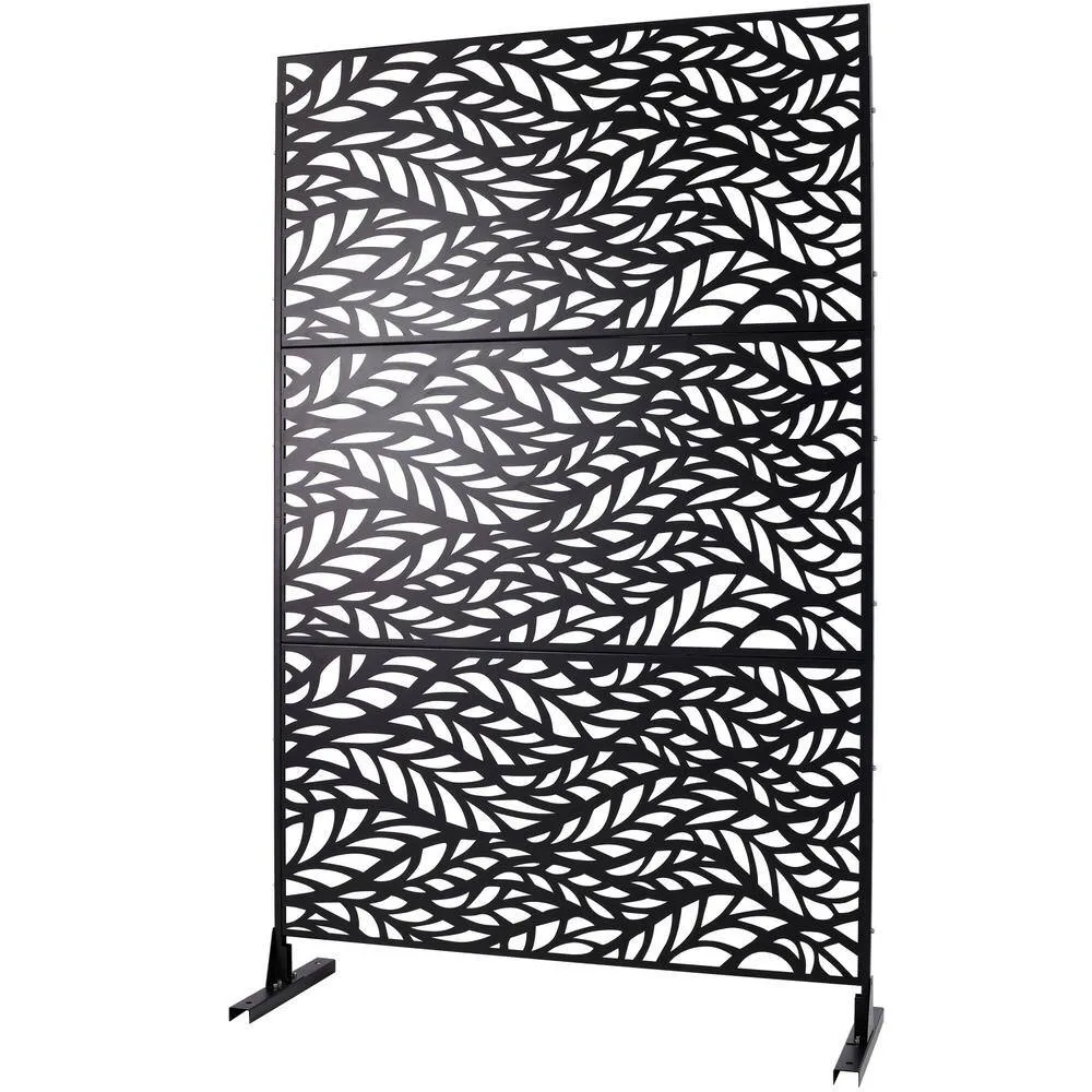 Tidoin 6.3 ft. x 4 ft. Black Steel Freestanding Flat Flat Top Decorative Privacy Screen Metal Fence Panel, photo 6 of 6