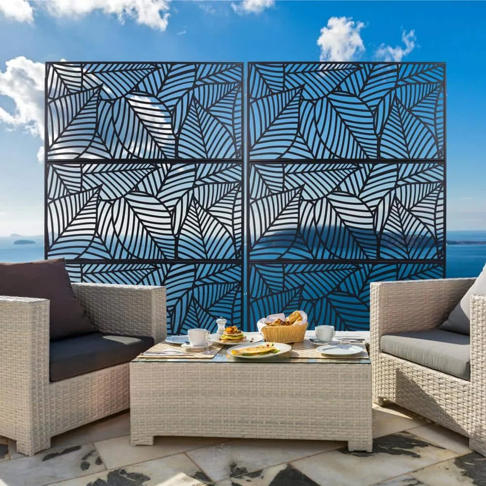 Tidoin 6.3 ft. x 4 ft. Black Steel Freestanding Flat Flat Top Decorative Privacy Screen Metal Fence Panel, photo 3 of 6
