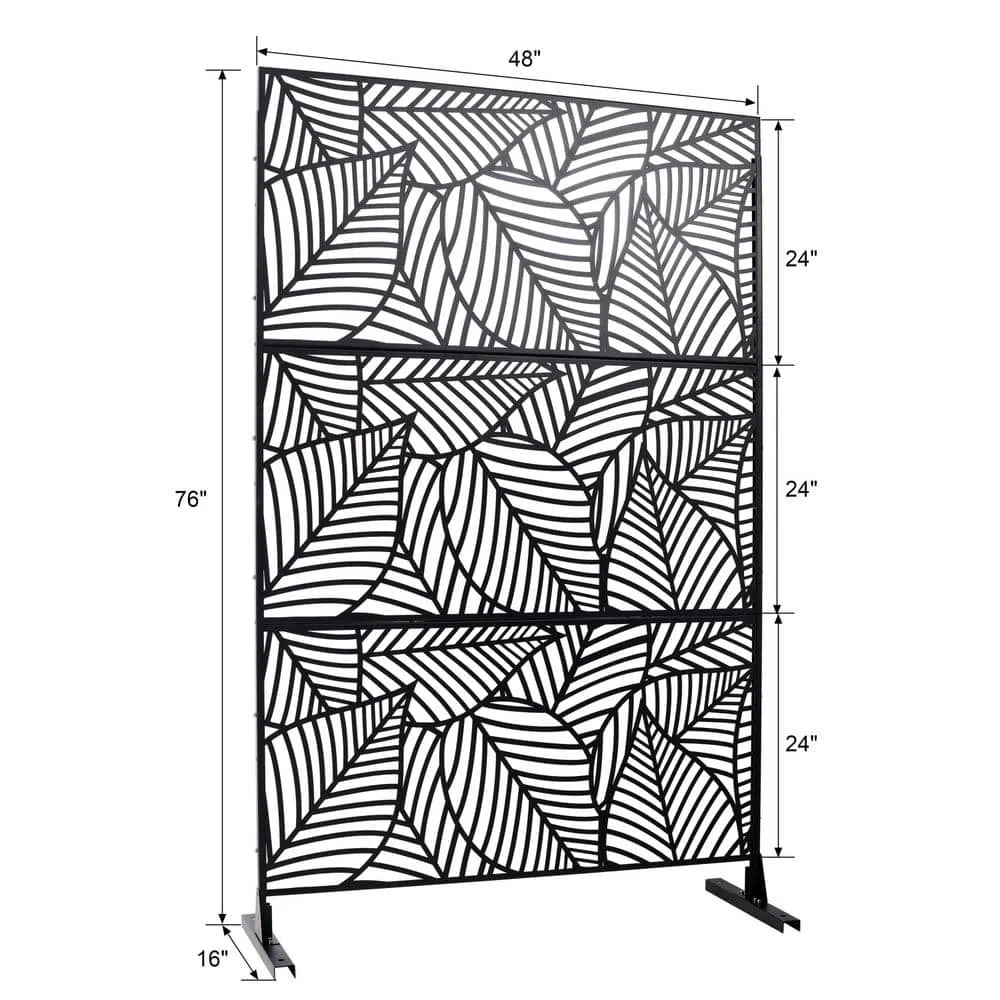 Tidoin 6.3 ft. x 4 ft. Black Steel Freestanding Flat Flat Top Decorative Privacy Screen Metal Fence Panel, photo 2 of 6