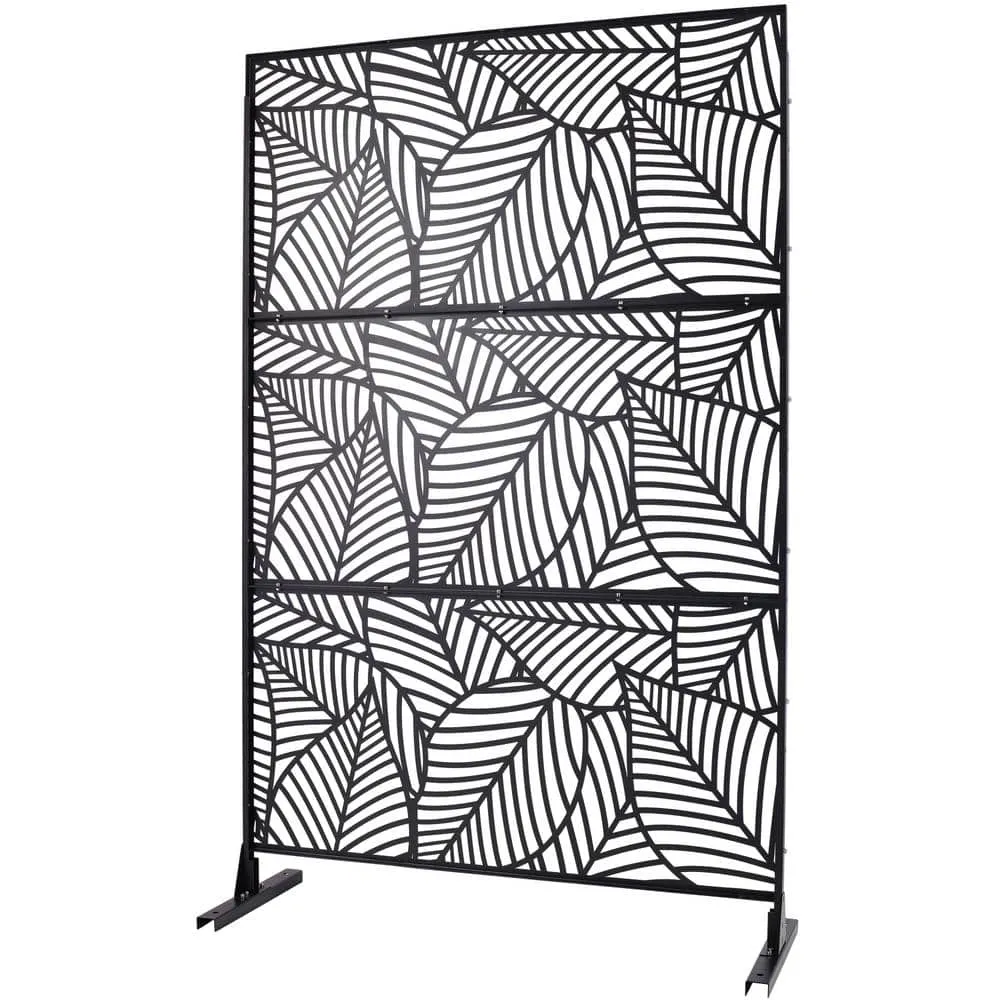 Tidoin 6.3 ft. x 4 ft. Black Steel Freestanding Flat Flat Top Decorative Privacy Screen Metal Fence Panel, photo 6 of 6
