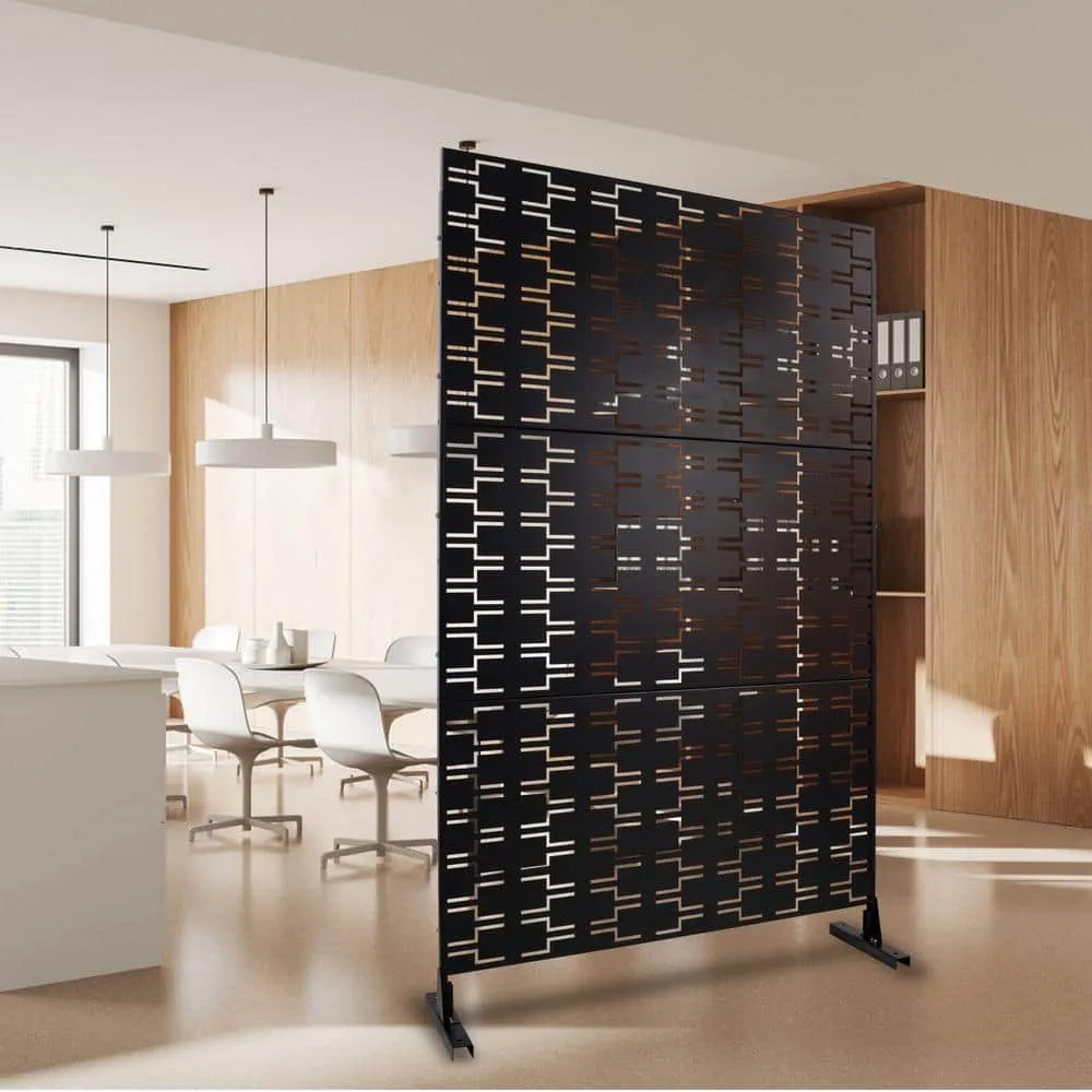 Tidoin 6.3 ft. x 4 ft. Black Steel Freestanding Flat Flat Top Decorative Privacy Screen Metal Fence Panel, photo 4 of 6