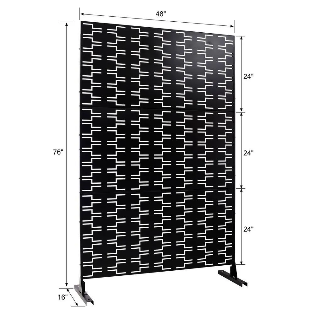 Tidoin 6.3 ft. x 4 ft. Black Steel Freestanding Flat Flat Top Decorative Privacy Screen Metal Fence Panel, photo 2 of 6