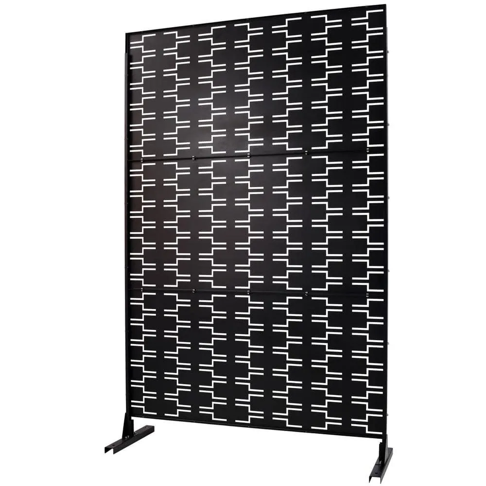 Tidoin 6.3 ft. x 4 ft. Black Steel Freestanding Flat Flat Top Decorative Privacy Screen Metal Fence Panel, photo 6 of 6