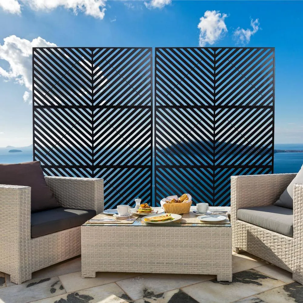 Tidoin 6.3 ft. x 4 ft. Black Steel Freestanding Flat Flat Top Decorative Privacy Screen Metal Fence Panel, photo 4 of 6