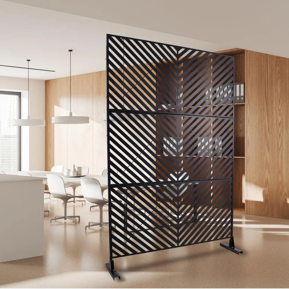 Tidoin 6.3 ft. x 4 ft. Black Steel Freestanding Flat Flat Top Decorative Privacy Screen Metal Fence Panel, photo 5 of 6