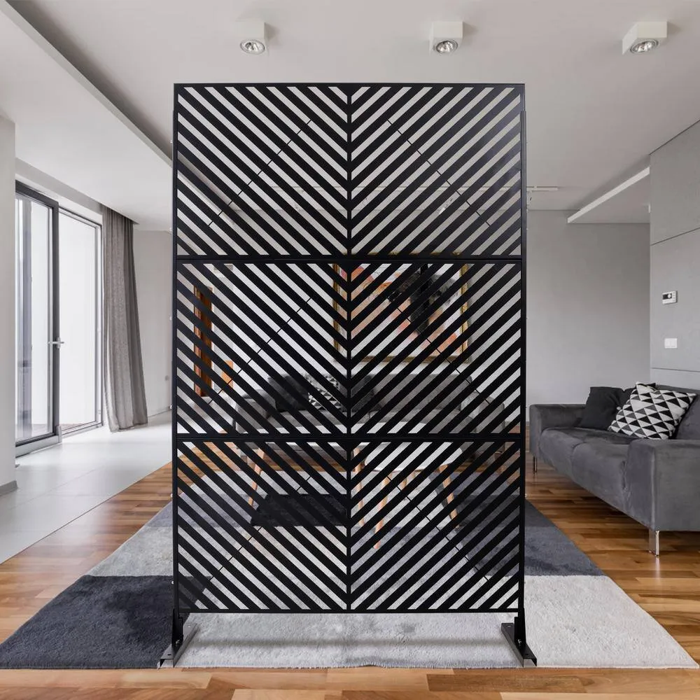 Tidoin 6.3 ft. x 4 ft. Black Steel Freestanding Flat Flat Top Decorative Privacy Screen Metal Fence Panel, photo 3 of 6