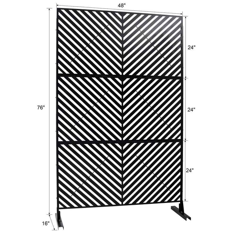 Tidoin 6.3 ft. x 4 ft. Black Steel Freestanding Flat Flat Top Decorative Privacy Screen Metal Fence Panel, photo 2 of 6