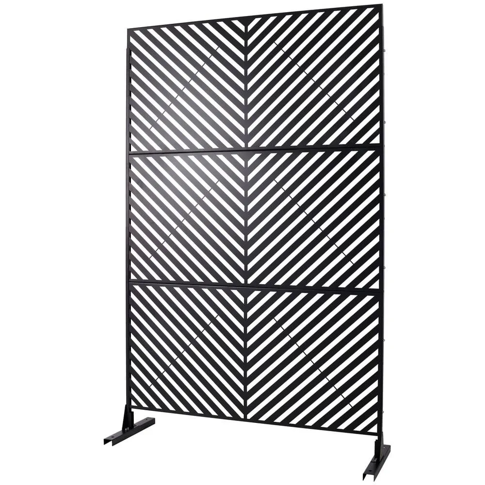 Tidoin 6.3 ft. x 4 ft. Black Steel Freestanding Flat Flat Top Decorative Privacy Screen Metal Fence Panel, photo 6 of 6