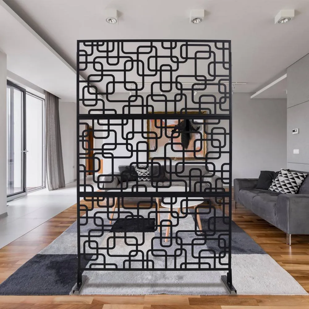 Tidoin 6.3 ft. x 4 ft. Black Steel Freestanding Flat Flat Top Decorative Privacy Screen Metal Fence Panel, photo 4 of 6