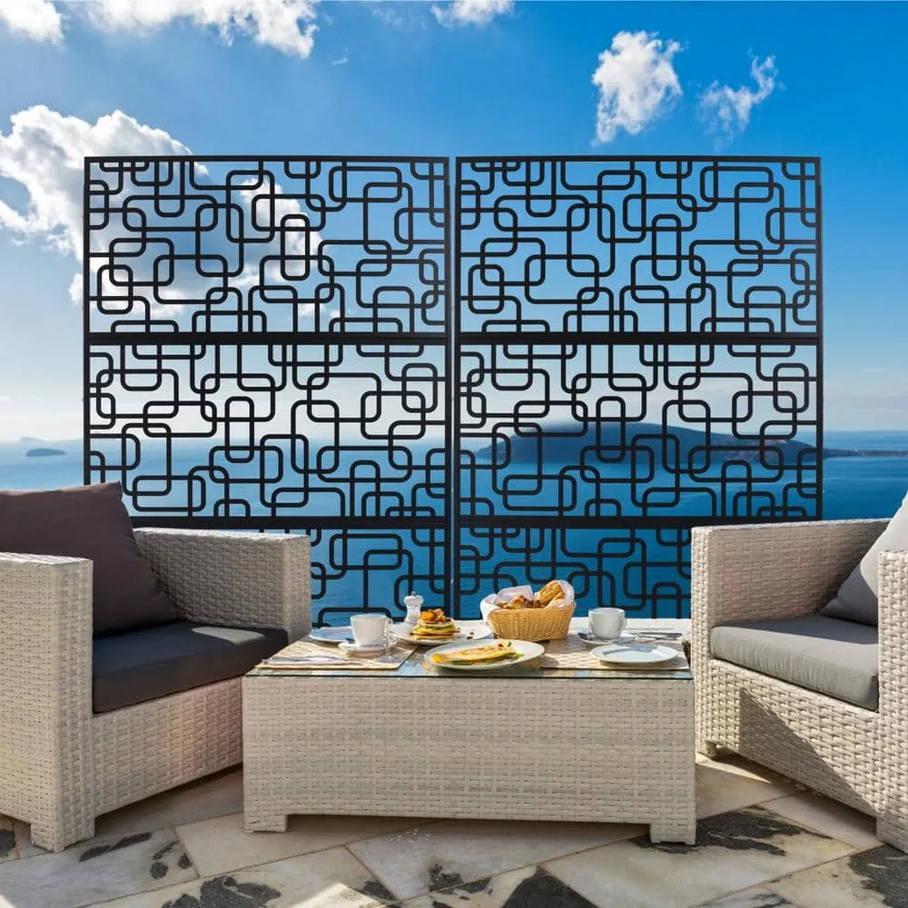 Tidoin 6.3 ft. x 4 ft. Black Steel Freestanding Flat Flat Top Decorative Privacy Screen Metal Fence Panel, photo 5 of 6