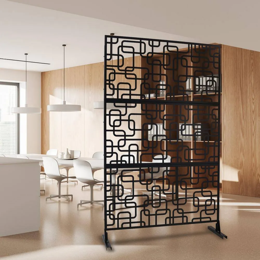 Tidoin 6.3 ft. x 4 ft. Black Steel Freestanding Flat Flat Top Decorative Privacy Screen Metal Fence Panel, photo 3 of 6