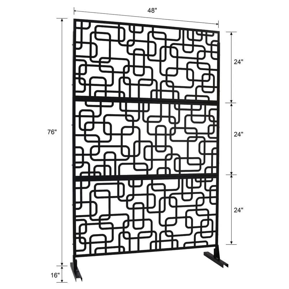 Tidoin 6.3 ft. x 4 ft. Black Steel Freestanding Flat Flat Top Decorative Privacy Screen Metal Fence Panel, photo 2 of 6