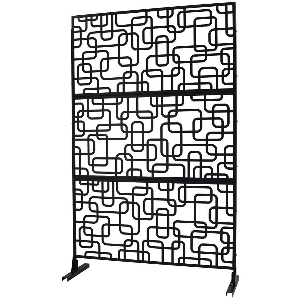 Tidoin 6.3 ft. x 4 ft. Black Steel Freestanding Flat Flat Top Decorative Privacy Screen Metal Fence Panel, photo 6 of 6