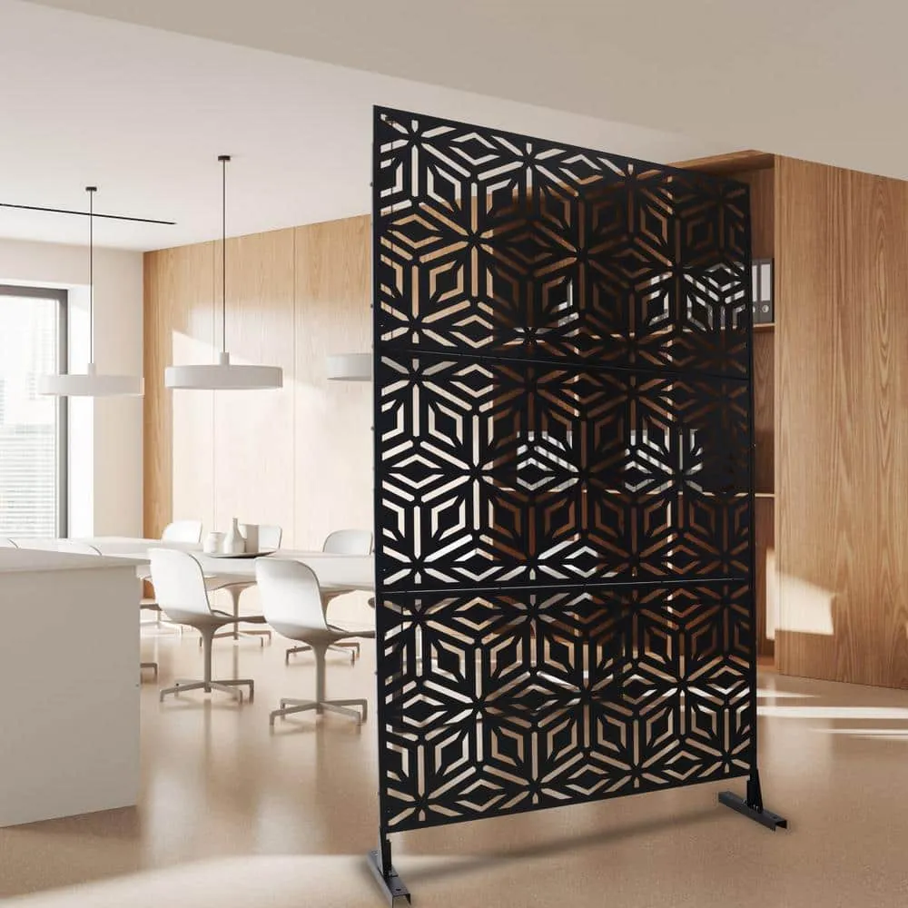 Tidoin 6.3 ft. x 4 ft. Black Steel Freestanding Flat Flat Top Decorative Privacy Screen Metal Fence Panel, photo 4 of 6