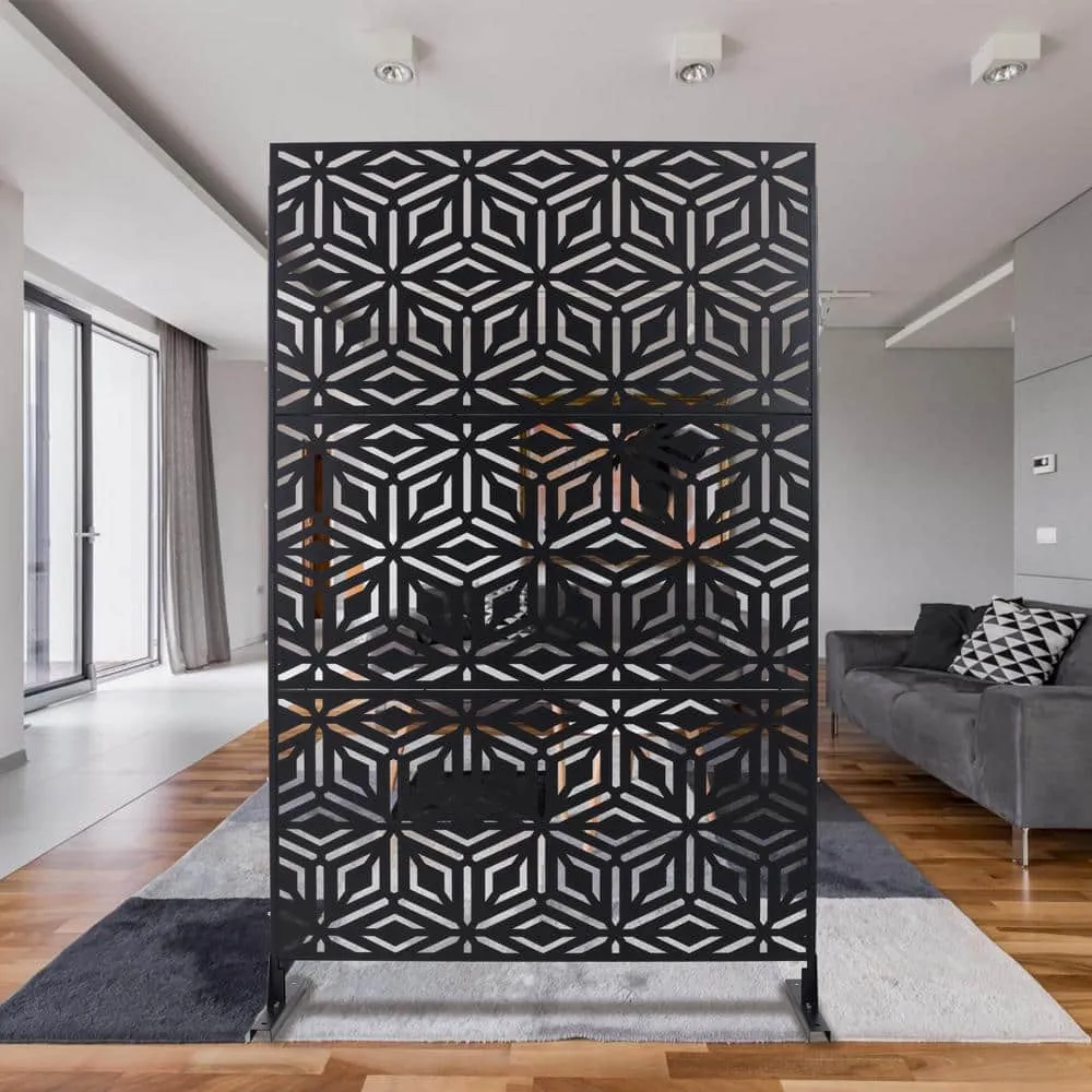 Tidoin 6.3 ft. x 4 ft. Black Steel Freestanding Flat Flat Top Decorative Privacy Screen Metal Fence Panel, photo 5 of 6