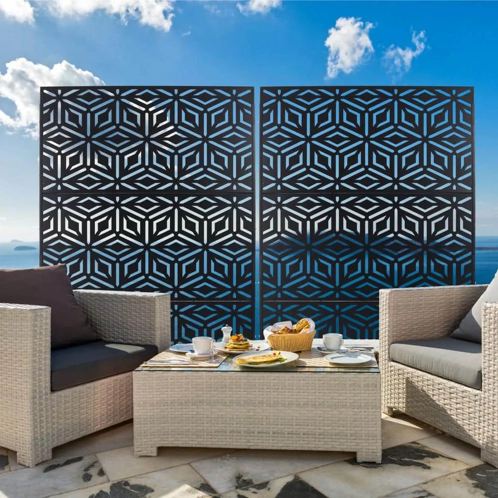Tidoin 6.3 ft. x 4 ft. Black Steel Freestanding Flat Flat Top Decorative Privacy Screen Metal Fence Panel, photo 3 of 6