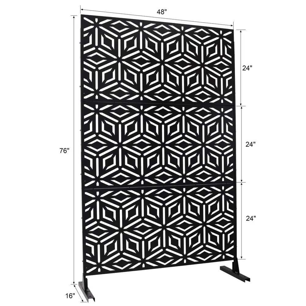 Tidoin 6.3 ft. x 4 ft. Black Steel Freestanding Flat Flat Top Decorative Privacy Screen Metal Fence Panel, photo 2 of 6
