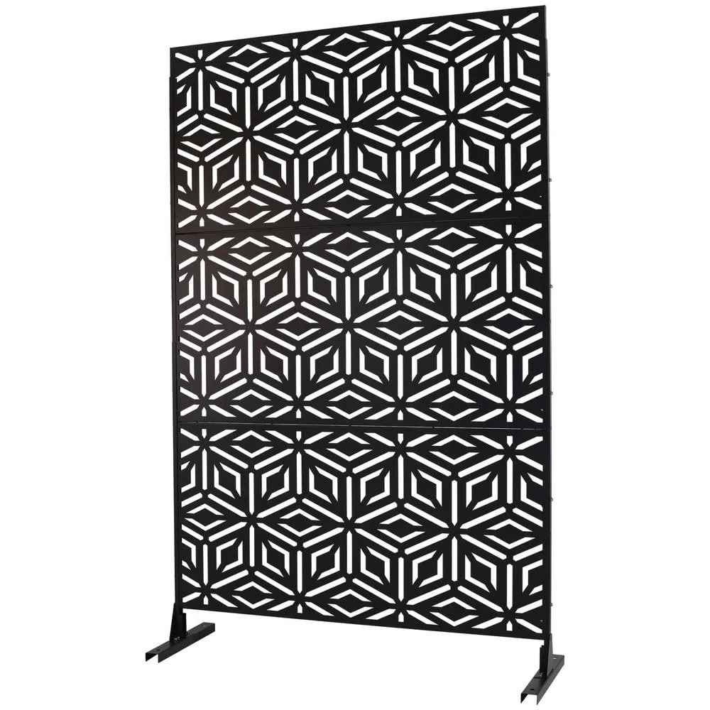 Tidoin 6.3 ft. x 4 ft. Black Steel Freestanding Flat Flat Top Decorative Privacy Screen Metal Fence Panel, photo 6 of 6
