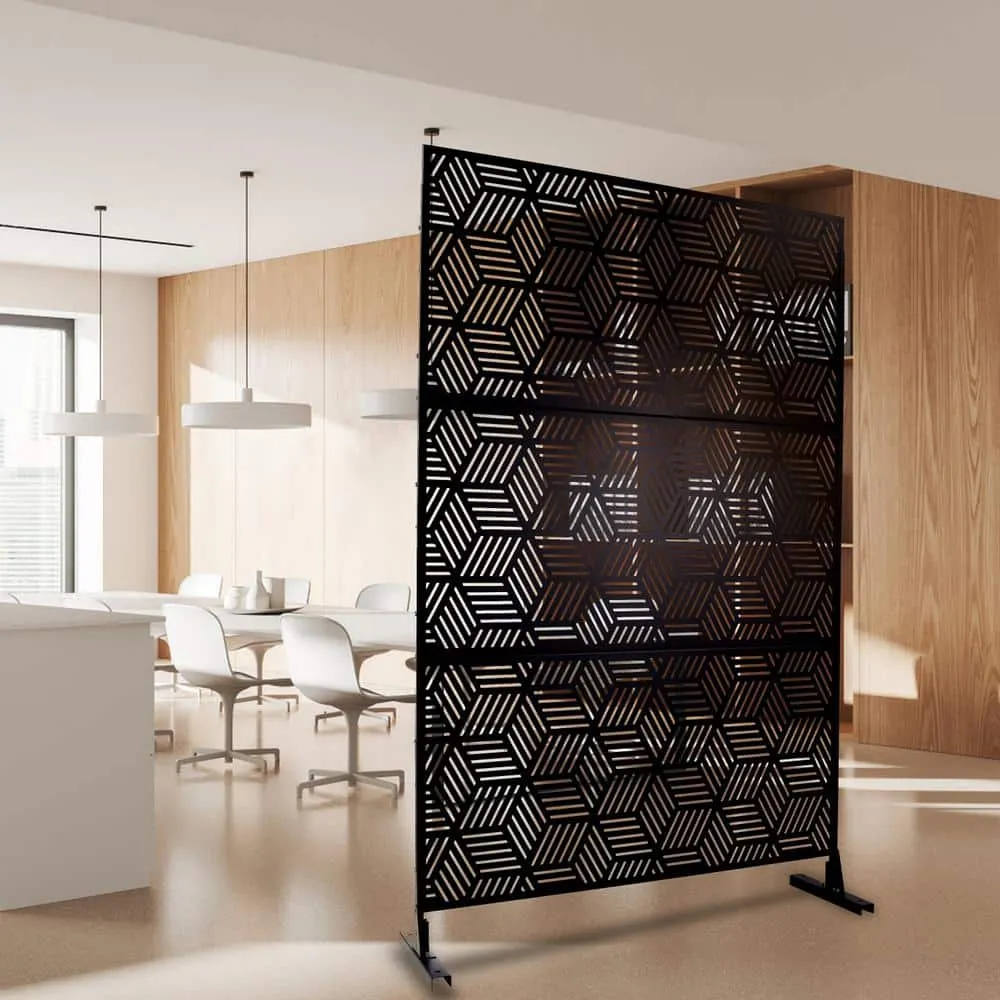 Tidoin 6.3 ft. x 4 ft. Black Steel Freestanding Flat Flat Top Decorative Privacy Screen Metal Fence Panel, photo 4 of 6