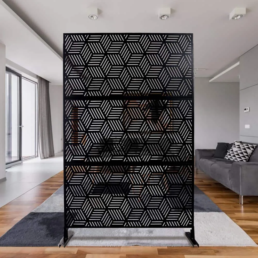 Tidoin 6.3 ft. x 4 ft. Black Steel Freestanding Flat Flat Top Decorative Privacy Screen Metal Fence Panel, photo 5 of 6