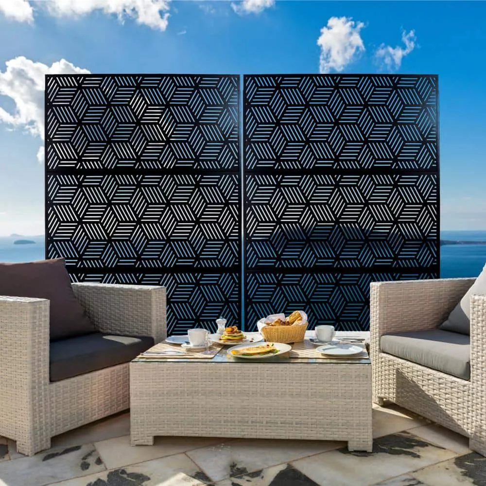 Tidoin 6.3 ft. x 4 ft. Black Steel Freestanding Flat Flat Top Decorative Privacy Screen Metal Fence Panel, photo 3 of 6