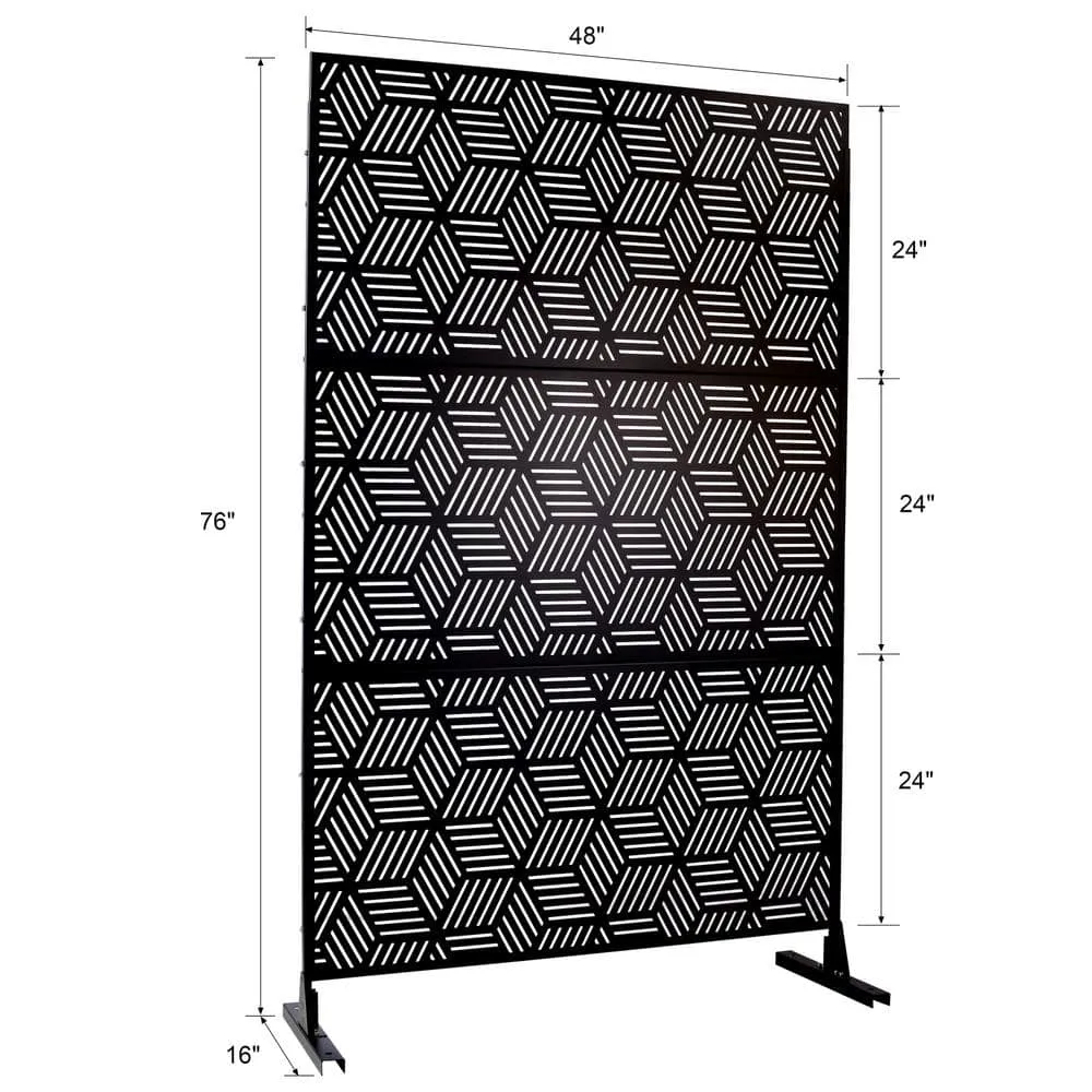 Tidoin 6.3 ft. x 4 ft. Black Steel Freestanding Flat Flat Top Decorative Privacy Screen Metal Fence Panel, photo 2 of 6