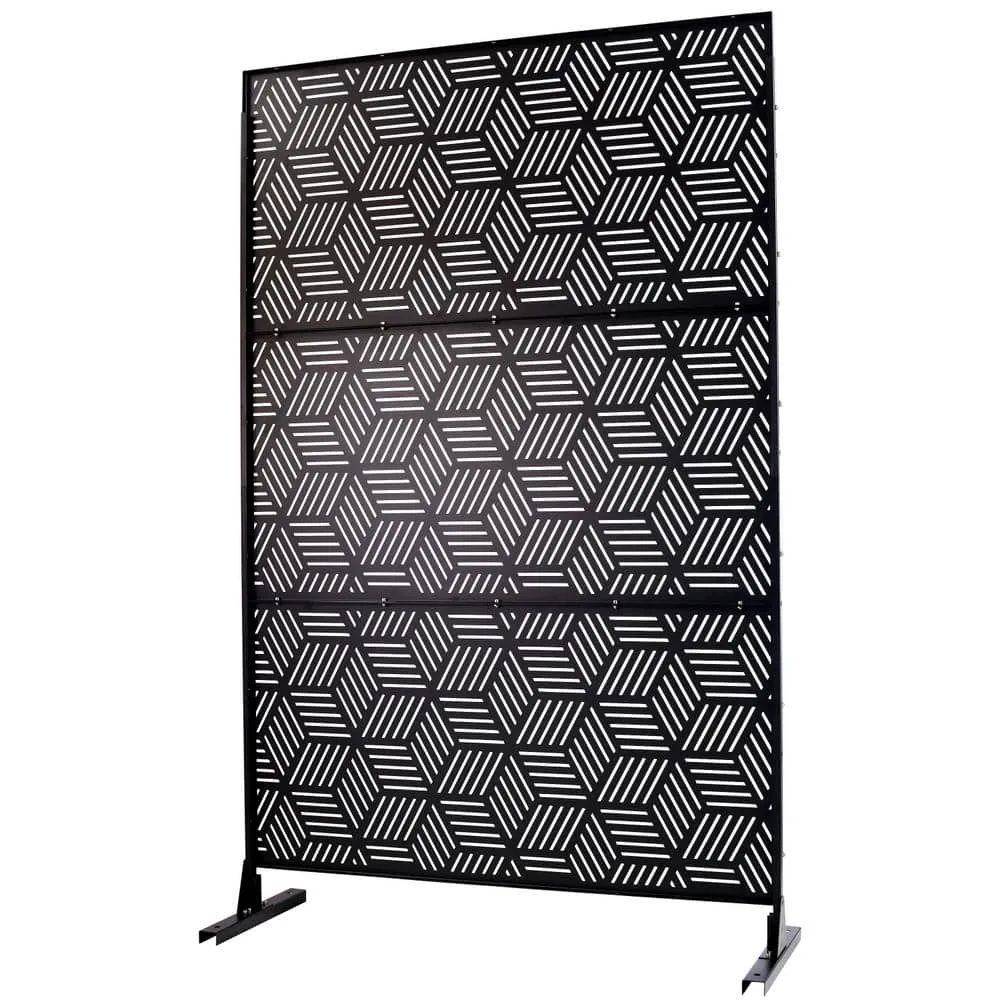 Tidoin 6.3 ft. x 4 ft. Black Steel Freestanding Flat Flat Top Decorative Privacy Screen Metal Fence Panel, photo 6 of 6