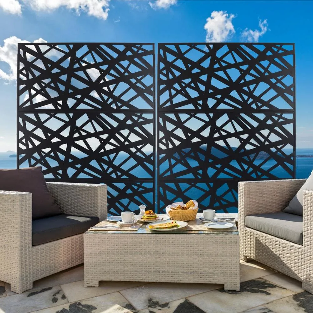 Tidoin 6.3 ft. x 4 ft. Black Steel Freestanding Flat Flat Top Decorative Privacy Screen Metal Fence Panel, photo 4 of 6