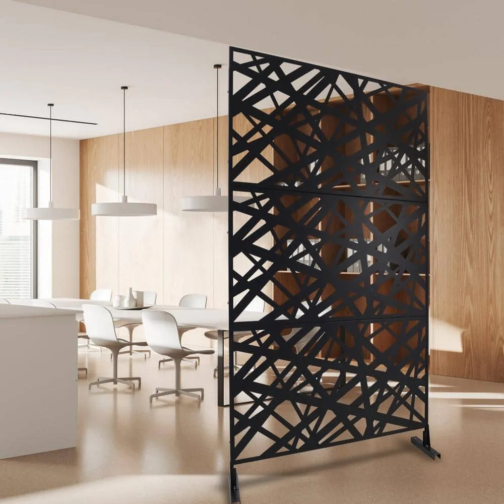 Tidoin 6.3 ft. x 4 ft. Black Steel Freestanding Flat Flat Top Decorative Privacy Screen Metal Fence Panel, photo 3 of 6