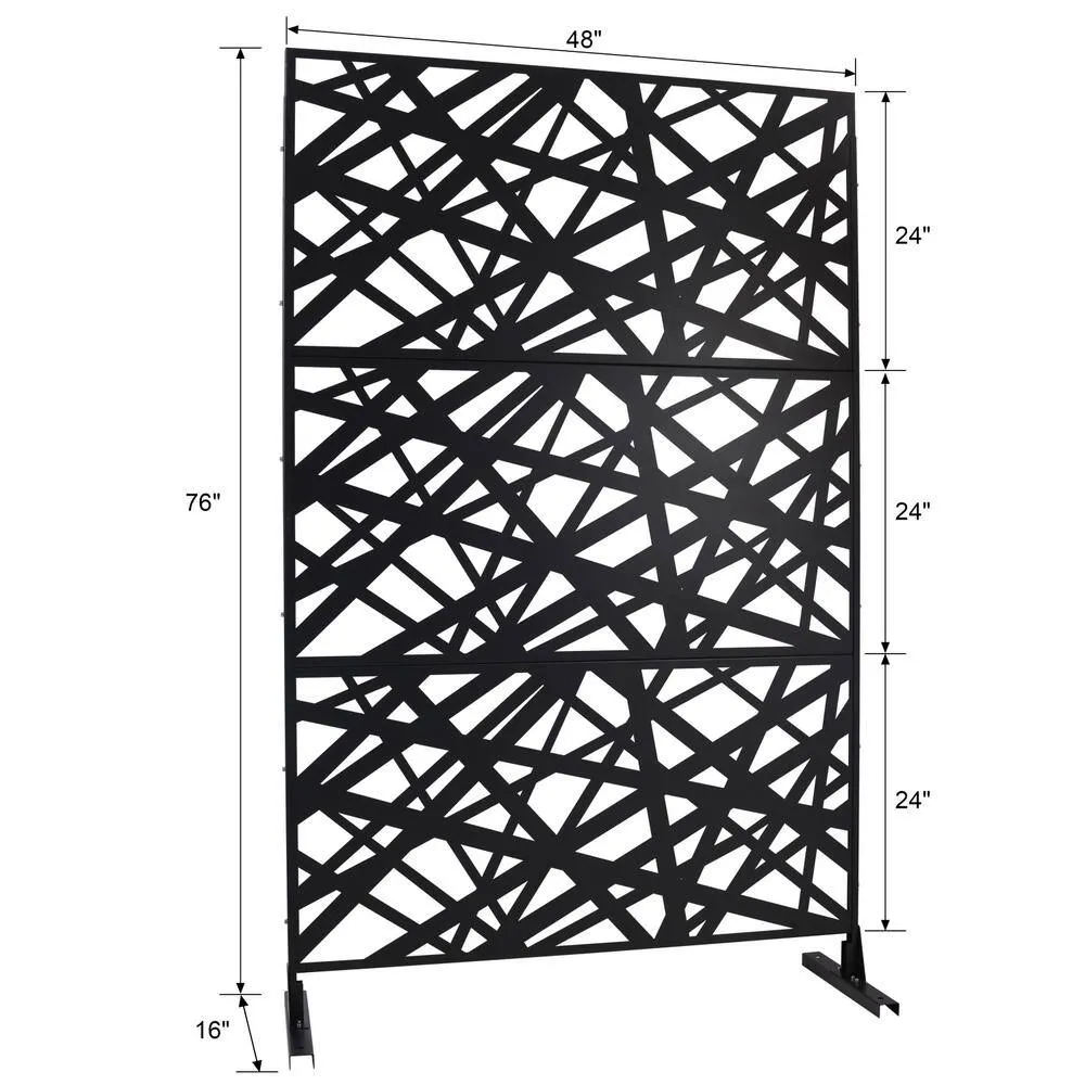 Tidoin 6.3 ft. x 4 ft. Black Steel Freestanding Flat Flat Top Decorative Privacy Screen Metal Fence Panel, photo 2 of 6