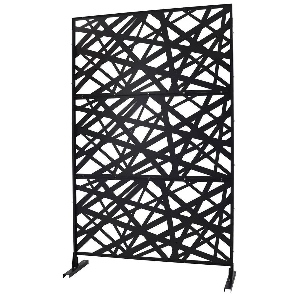 Tidoin 6.3 ft. x 4 ft. Black Steel Freestanding Flat Flat Top Decorative Privacy Screen Metal Fence Panel, photo 6 of 6