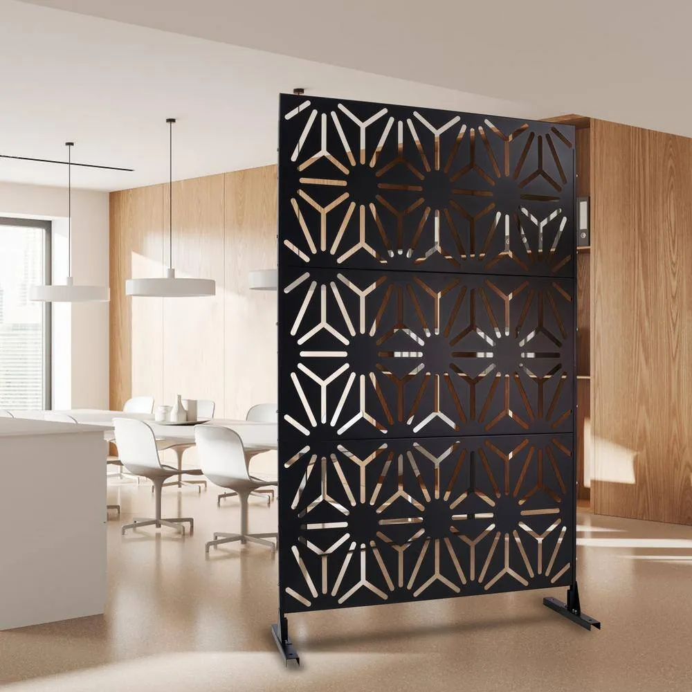 Tidoin 6.3 ft. x 4 ft. Black Steel Freestanding Flat Flat Top Decorative Privacy Screen Metal Fence Panel, photo 5 of 6