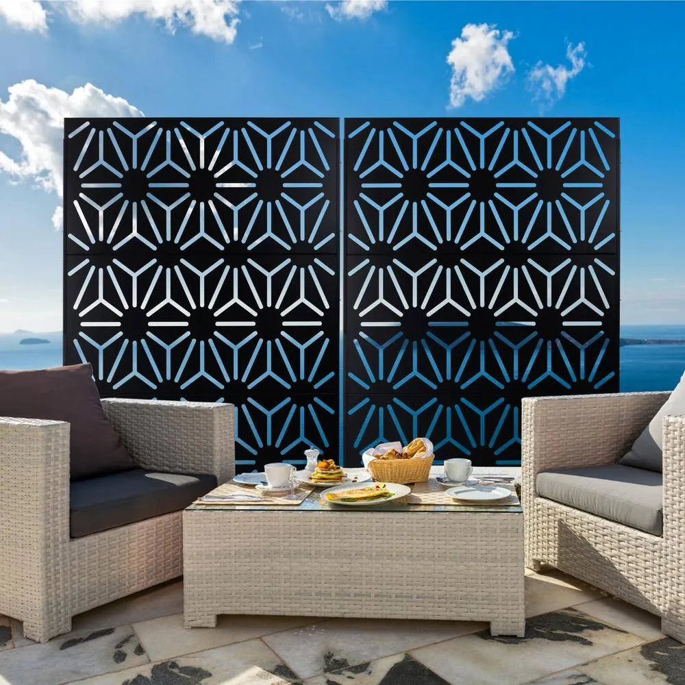 Tidoin 6.3 ft. x 4 ft. Black Steel Freestanding Flat Flat Top Decorative Privacy Screen Metal Fence Panel, photo 3 of 6