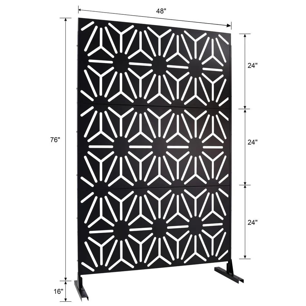 Tidoin 6.3 ft. x 4 ft. Black Steel Freestanding Flat Flat Top Decorative Privacy Screen Metal Fence Panel, photo 2 of 6