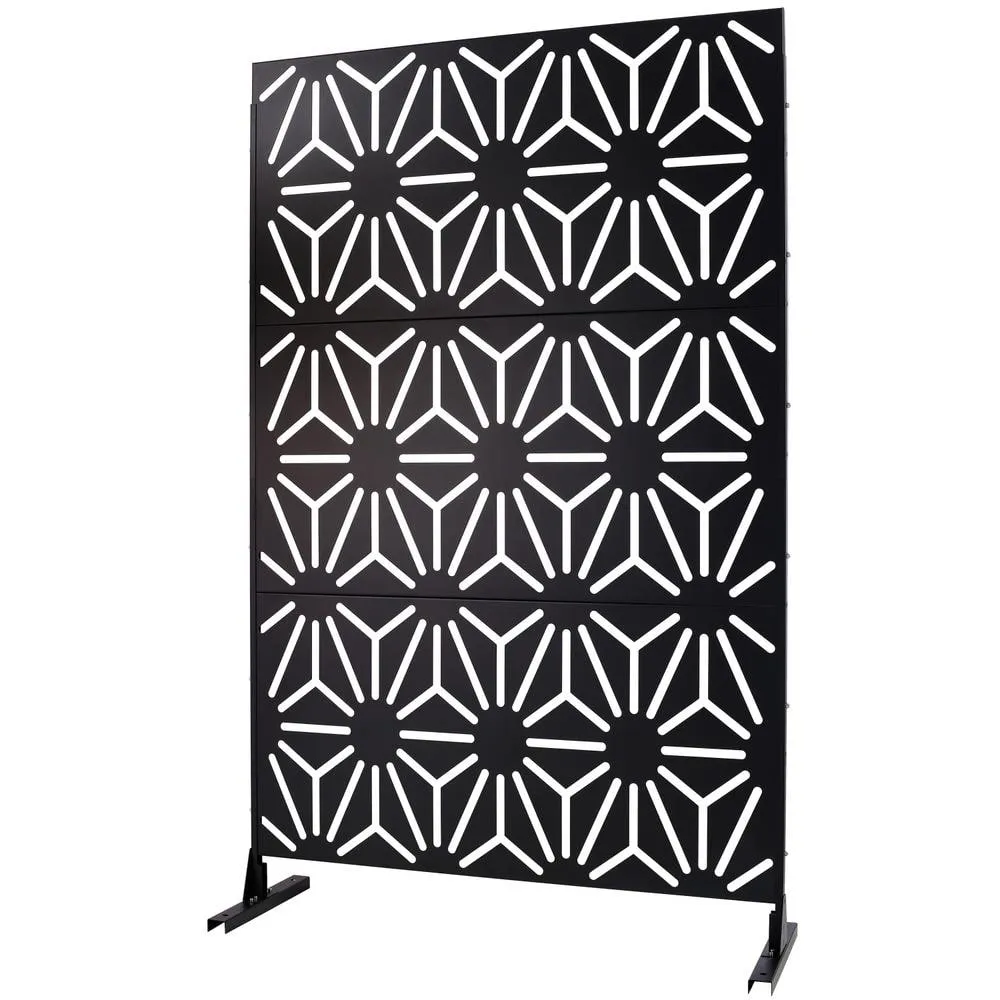 Tidoin 6.3 ft. x 4 ft. Black Steel Freestanding Flat Flat Top Decorative Privacy Screen Metal Fence Panel, photo 6 of 6