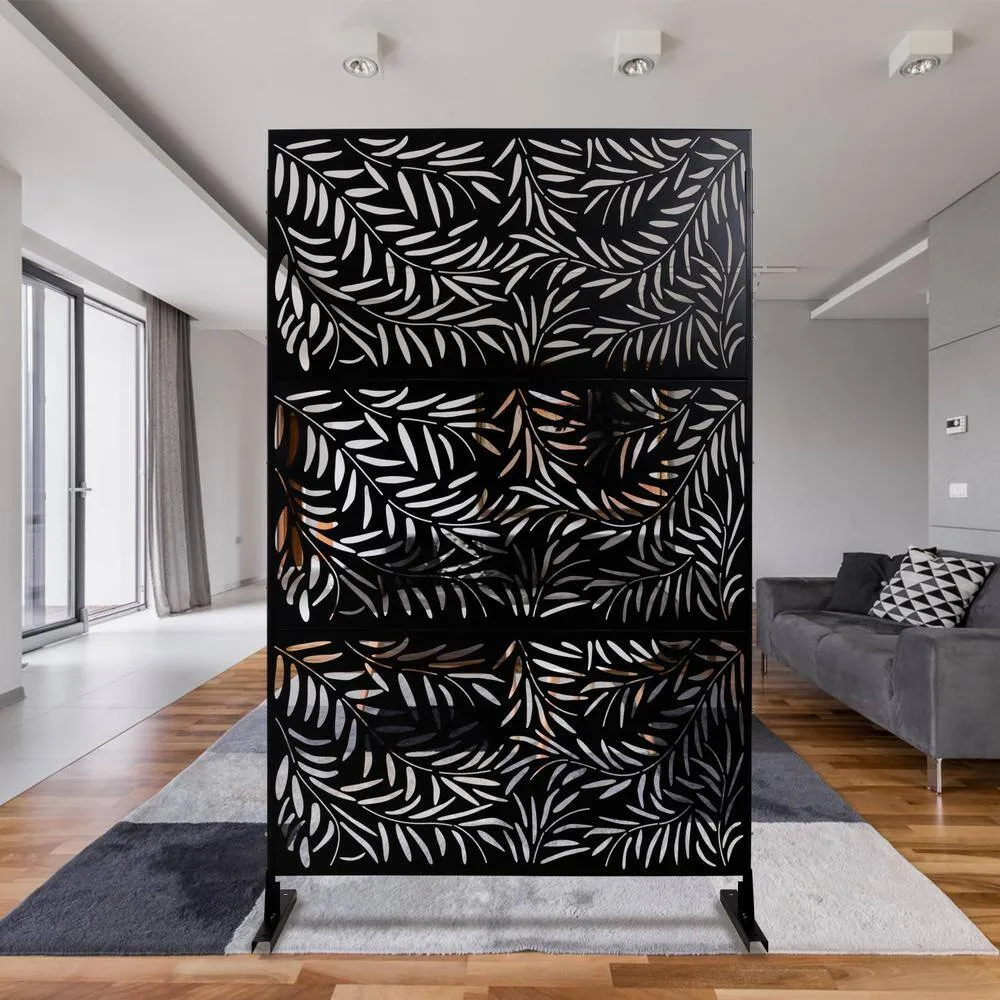 Tidoin 6.3 ft. x 4 ft. Black Steel Freestanding Flat Flat Top Decorative Privacy Screen Metal Fence Panel, photo 4 of 6