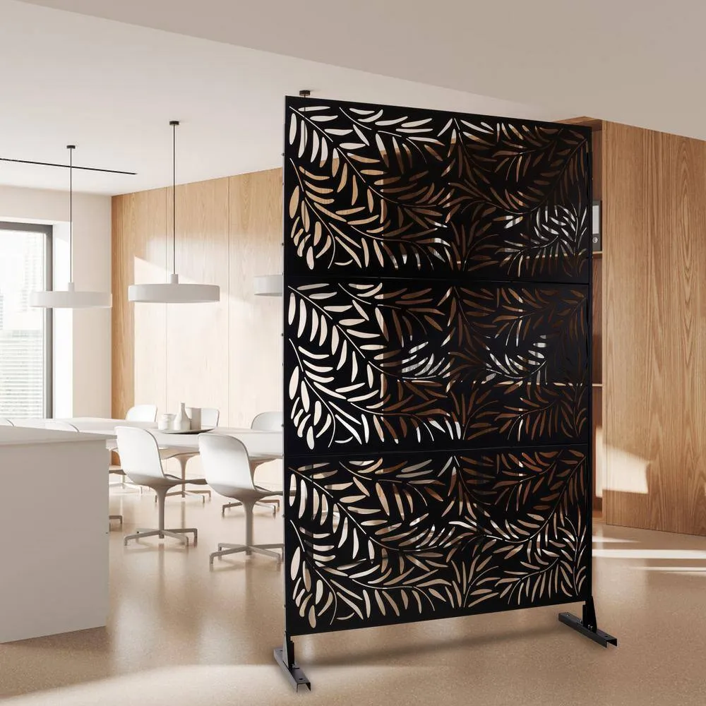 Tidoin 6.3 ft. x 4 ft. Black Steel Freestanding Flat Flat Top Decorative Privacy Screen Metal Fence Panel, photo 3 of 6