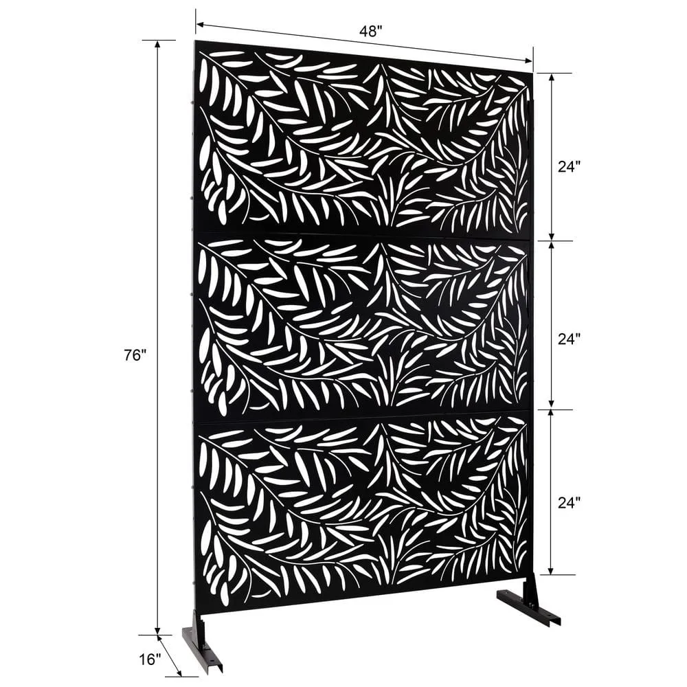 Tidoin 6.3 ft. x 4 ft. Black Steel Freestanding Flat Flat Top Decorative Privacy Screen Metal Fence Panel, photo 2 of 6