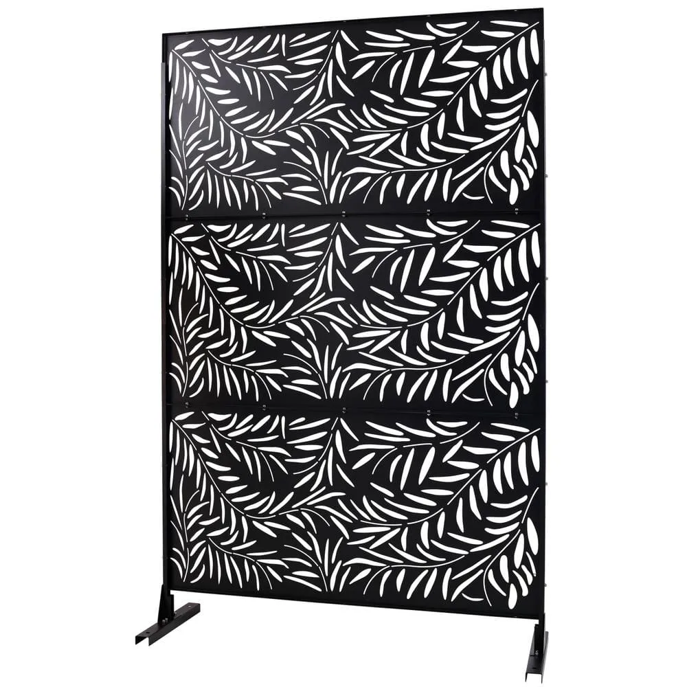 Tidoin 6.3 ft. x 4 ft. Black Steel Freestanding Flat Flat Top Decorative Privacy Screen Metal Fence Panel, photo 6 of 6