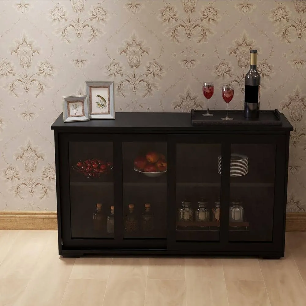 Tileon Black Kitchen Storage Cabinet Stand Cupboard With Glass Door (41.93 in. x 13.99 in. x 24.61 in.), photo 5 of 5