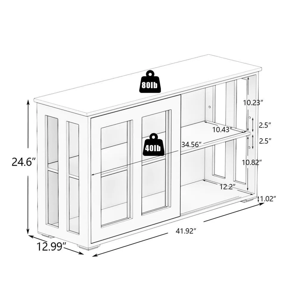 Tileon Black Kitchen Storage Cabinet Stand Cupboard With Glass Door (41.93 in. x 13.99 in. x 24.61 in.), photo 3 of 5