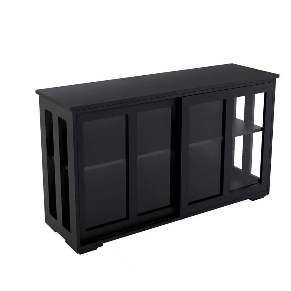 Tileon Black Kitchen Storage Cabinet Stand Cupboard With Glass Door (41.93 in. x 13.99 in. x 24.61 in.), photo 2 of 5