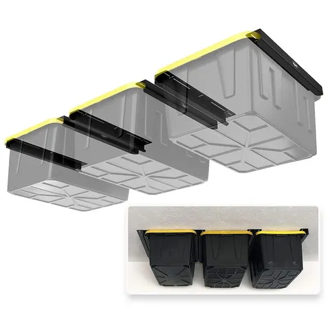 3 × 2 × 26 in Three Bin Rack Adjustable Height Garage Ceiling Mounted Storage Unit Black