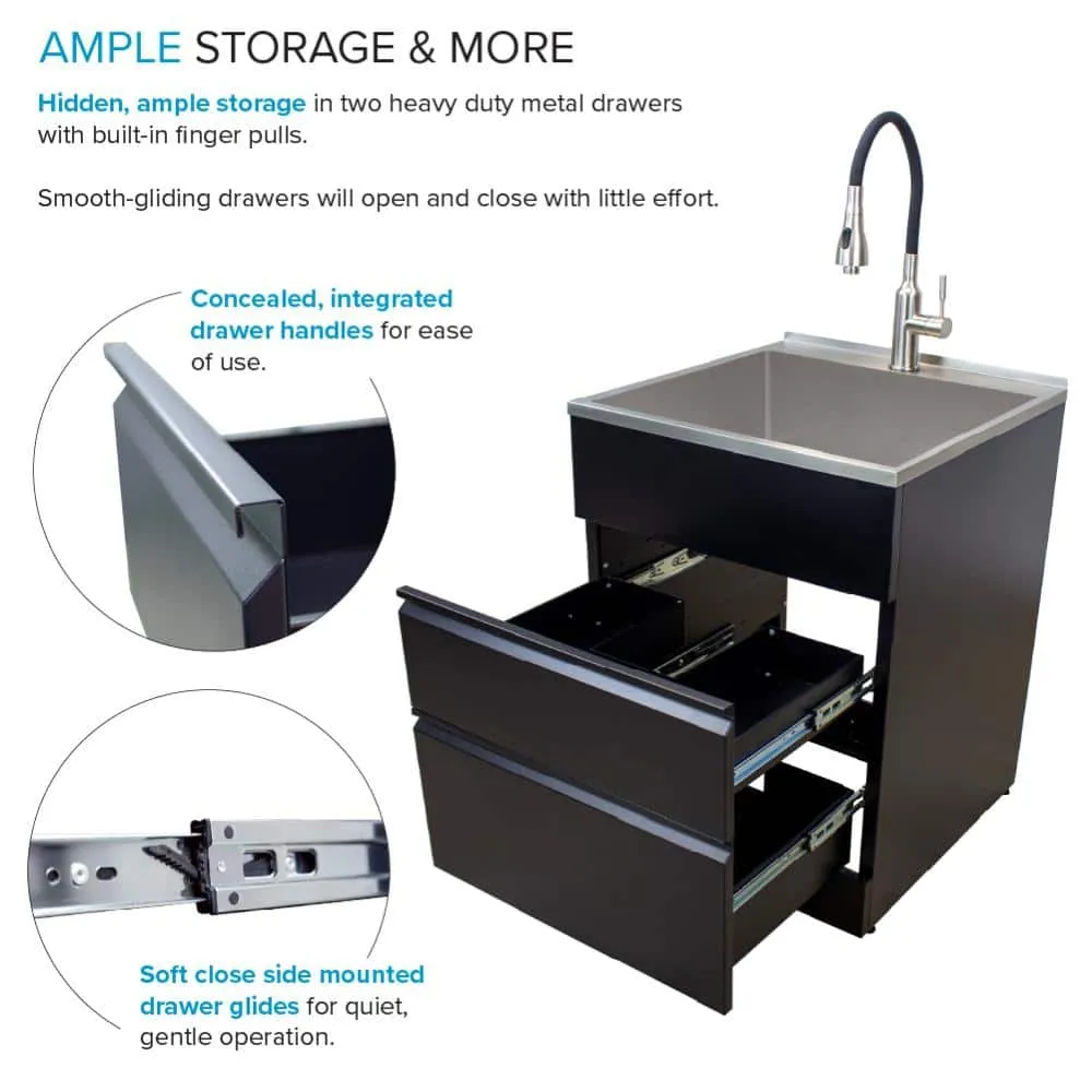 Transolid All-in-One 22 in. x 22 in. x 35 in. Metal Drop-In Laundry/Utility Sink and Cabinet in Black, photo 5 of 14