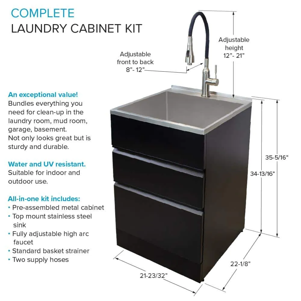 Transolid All-in-One 22 in. x 22 in. x 35 in. Metal Drop-In Laundry/Utility Sink and Cabinet in Black, photo 3 of 14