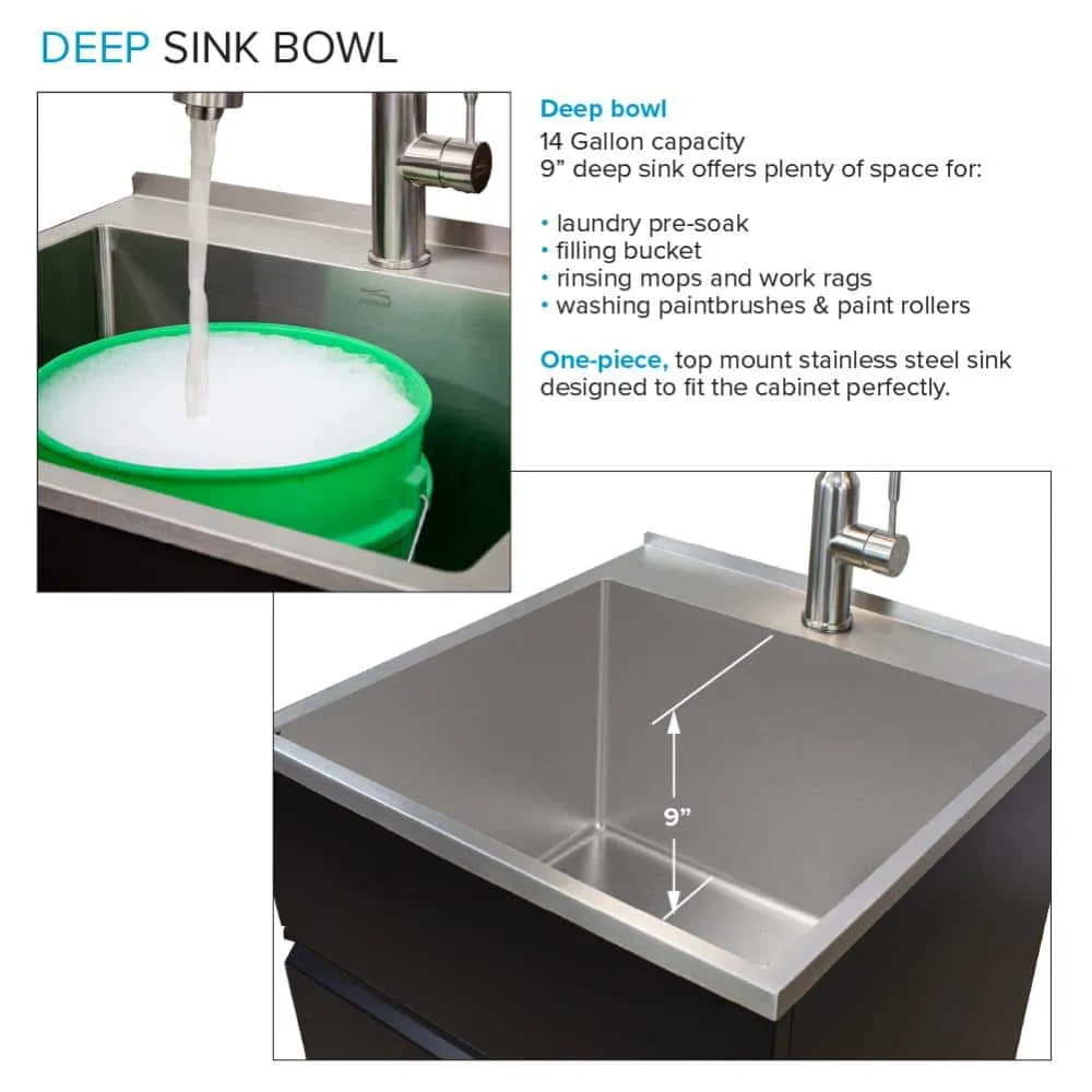 Transolid All-in-One 22 in. x 22 in. x 35 in. Metal Drop-In Laundry/Utility Sink and Cabinet in Black, photo 9 of 14