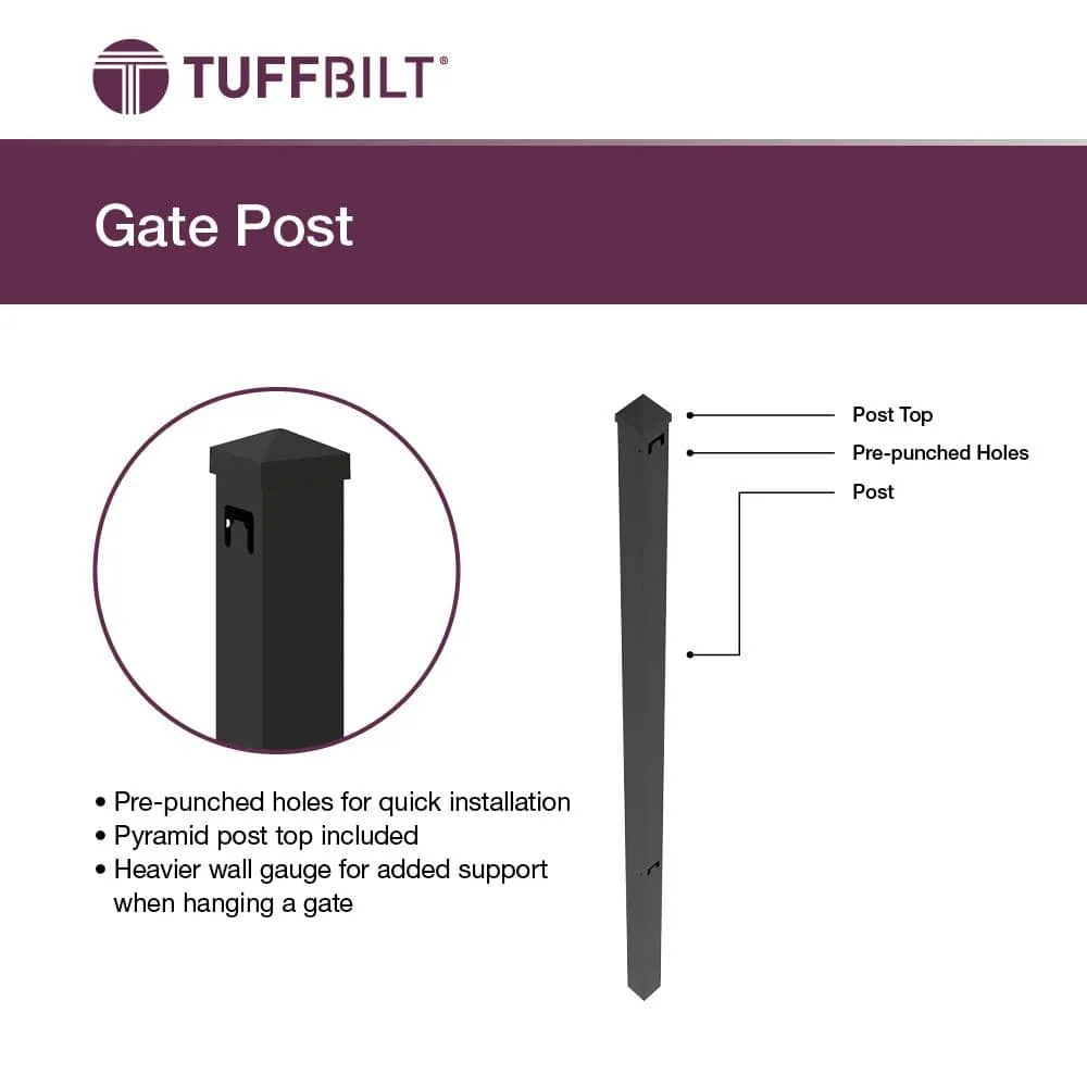 TuffBilt 2 in. x 2 in. x 70 in. Black Aluminum Fence Gate Post, photo 4 of 6