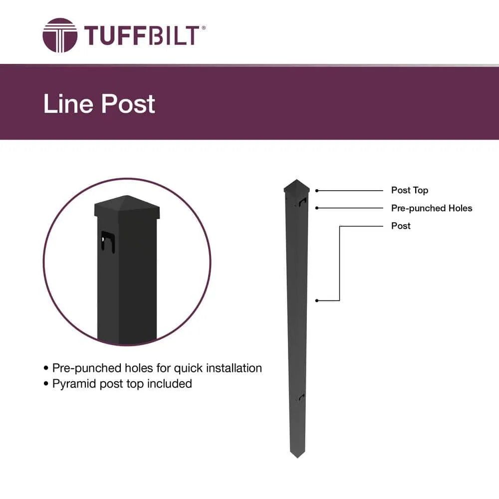 TuffBilt Dillon 2 in. x 2 in. x 70 in. Black Aluminum Fence Line Post, photo 4 of 7